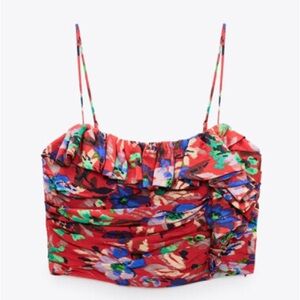 Zara Red Floral Rouged Zipper Crop